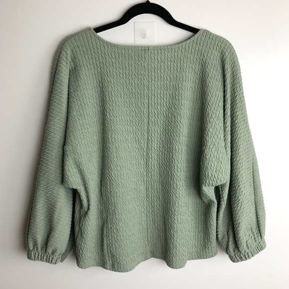 ANTHROPOLOGIE Green Arya Textured Puff Sleeve Top - Picture 7 of 8